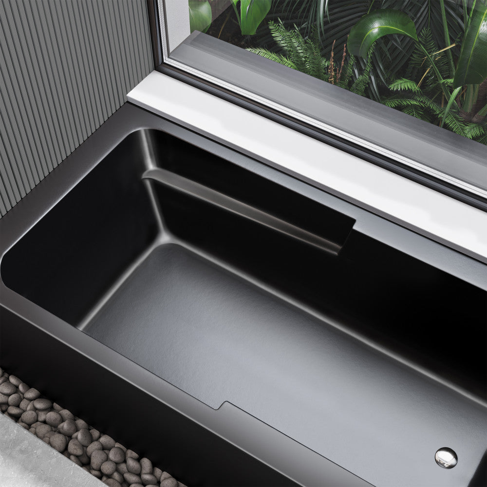 Matte black alcove bathtub 60x32 inch with right-hand drain and apron front.