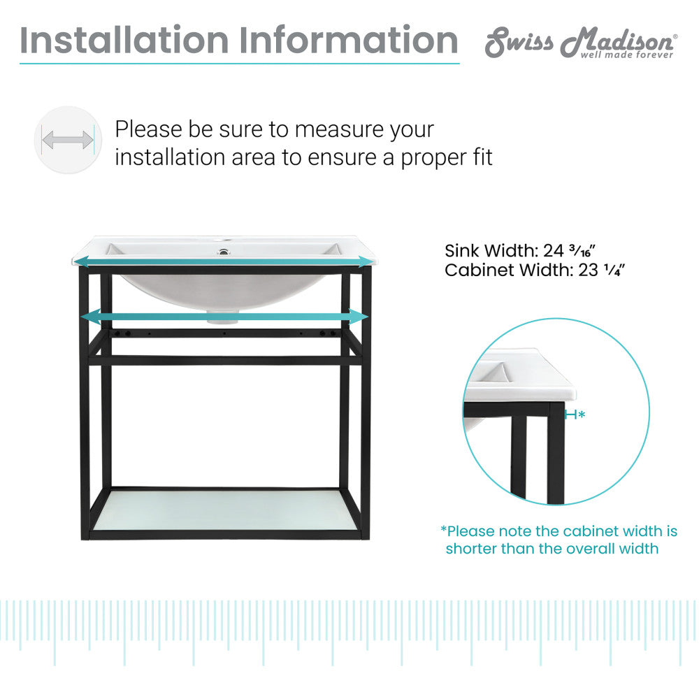 24-inch wall-mount metal frame bathroom vanity with open shelf, no top included.
