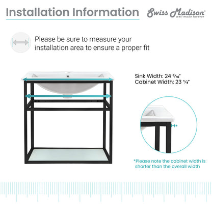24-inch wall-mount metal frame bathroom vanity with open shelf, no top included.
