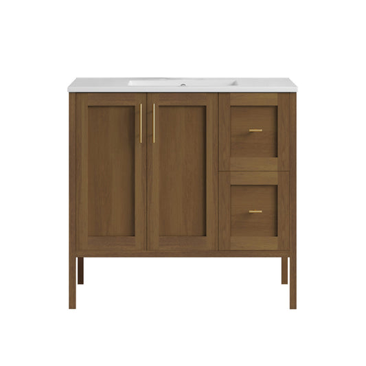 Forme 36" Modular Freestanding Bathroom Vanity with 3-Hole Widespread Top in Brown Oak