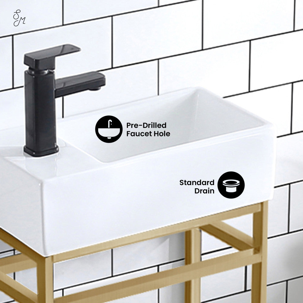 Pierre 19.5 Single, Open Shelf, Gold Metal Frame Bathroom Vanity