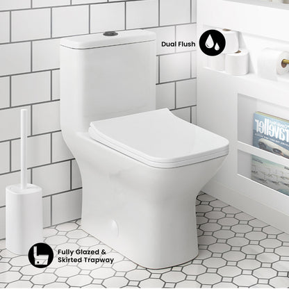 Carre One Piece Square Toilet Dual Flush, Black Hardware