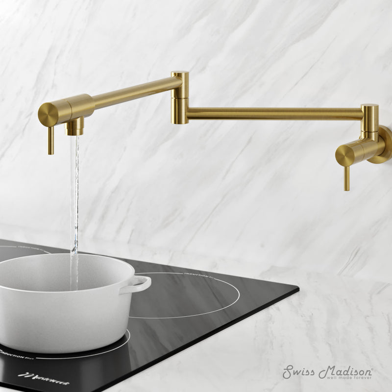 Ivy Retractable Wall-Mounted Pot Filler in Brushed Gold