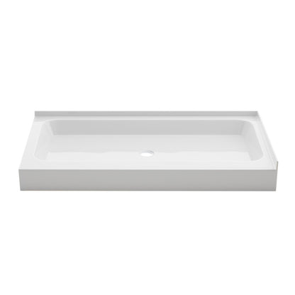 Voltaire 60" x 32" Double-Threshold Right Corner Shower Pan Base with Center Drain in Glossy White