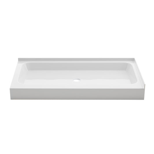 Voltaire 60" x 32" Double-Threshold Right Corner Shower Pan Base with Center Drain in Glossy White