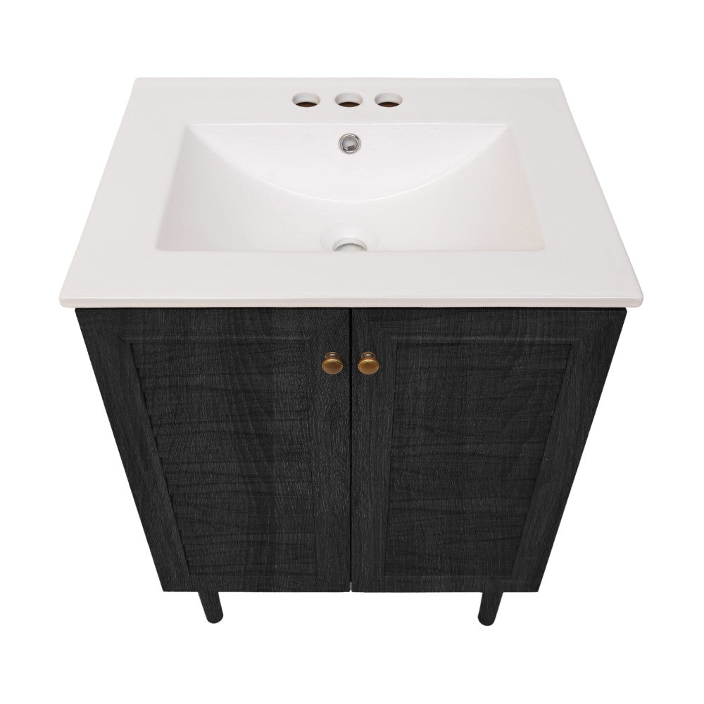 Bron 24" Freestanding Bathroom Vanity in Black Oak with 3-Hole Centerset Sink Top