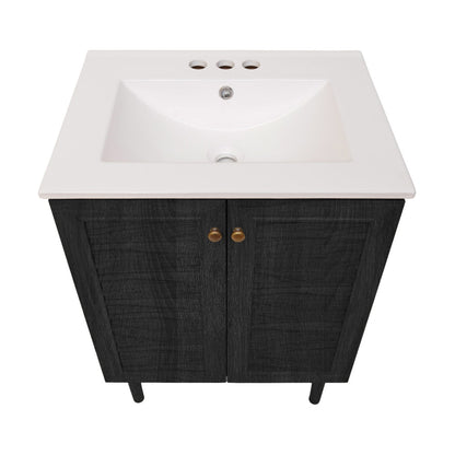 Bron 24" Freestanding Bathroom Vanity in Black Oak with 3-Hole Centerset Sink Top