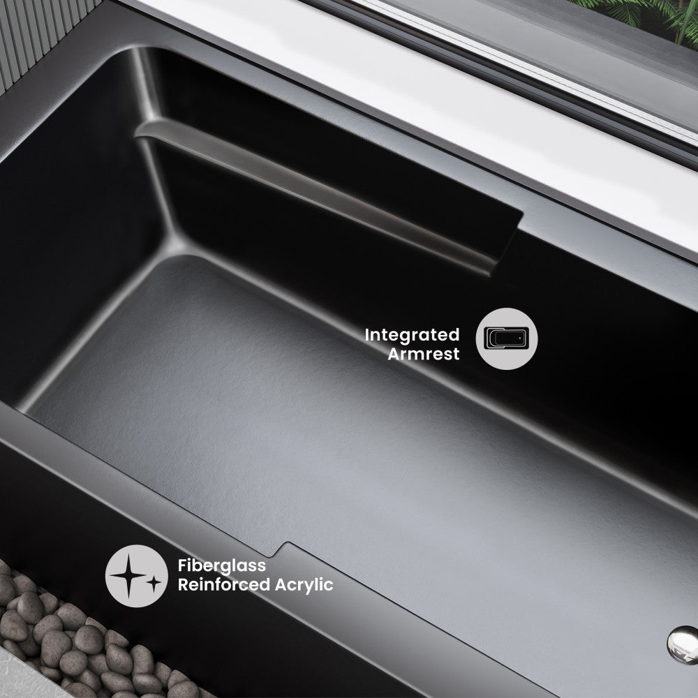 Voltaire 60 x 32 Skirted Right Drain Soaking Apron Bathtub in Matte Black with Integrated Overflow and Armrest, Drain Included