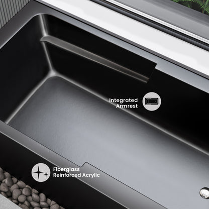 Voltaire 60 x 32 Skirted Right Drain Soaking Apron Bathtub in Matte Black with Integrated Overflow and Armrest, Drain Included
