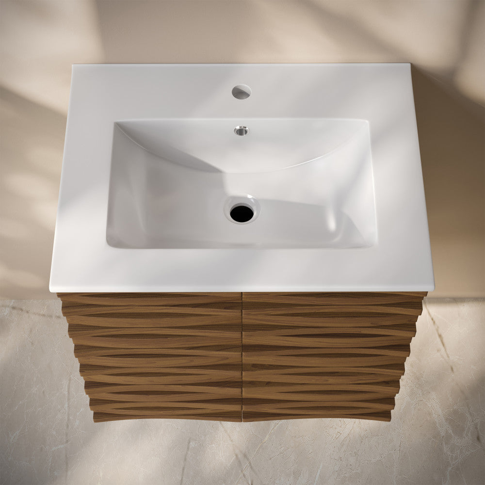 Cascade 24" Wall-Mounted Bathroom Vanity in Brown Oak with Sink Top