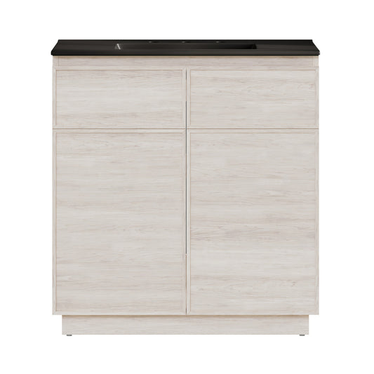 St. Tropez 36" Freestanding Bathroom Vanity in White Oak with Black 3-Hole Widespread Sink Top