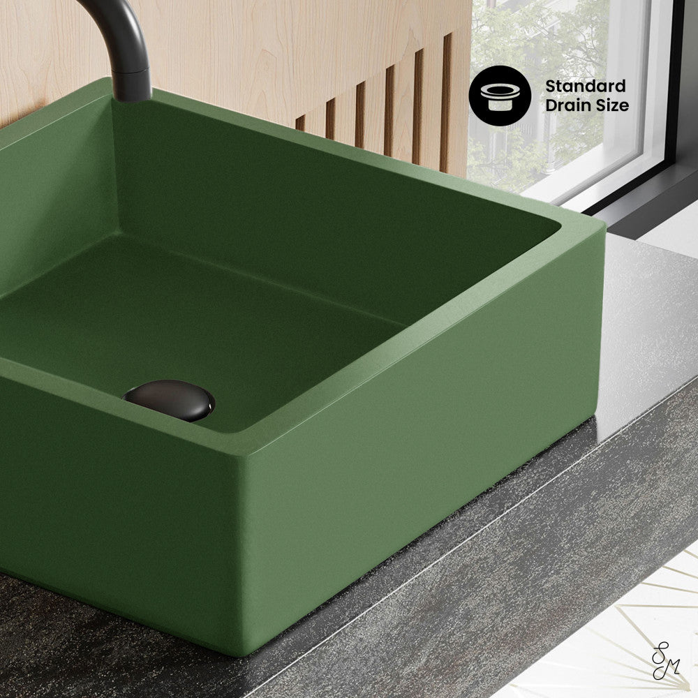 Lisse 15.5" Concrete Square Vessel Sink in Matte Royal Green