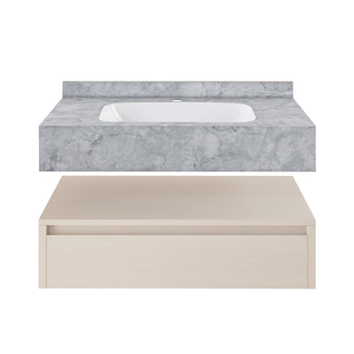 Avancer 36" Wall-Mounted Bathroom Vanity in White Oak with Storm Gray Sink Top