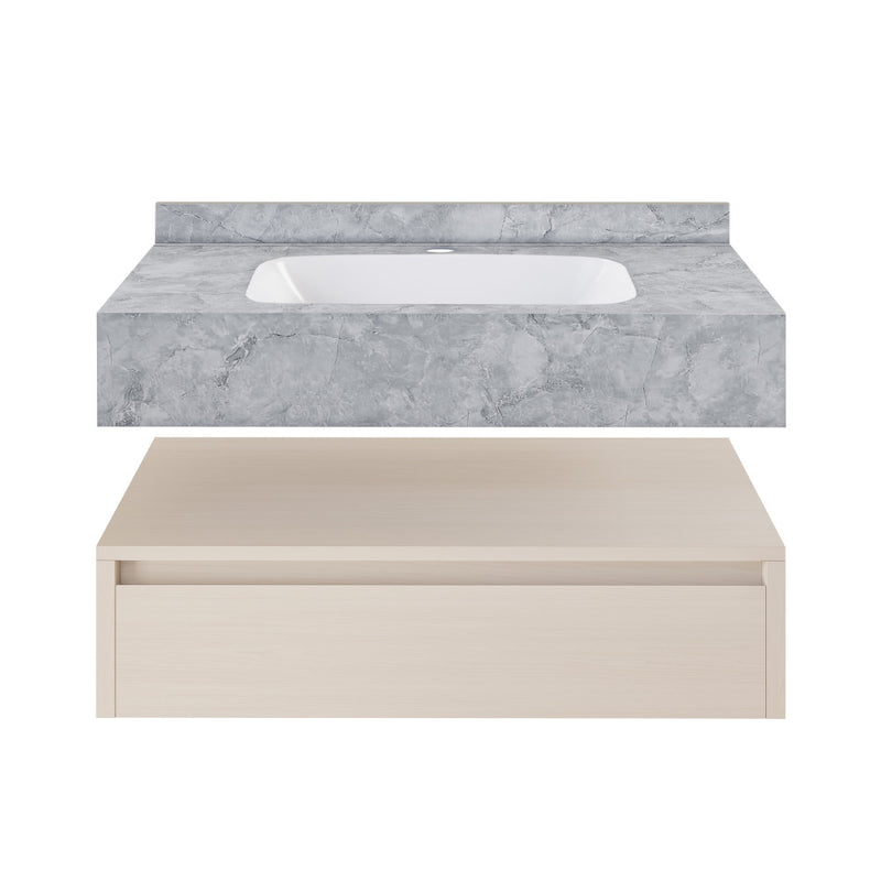 Avancer 36" Wall-Mounted Bathroom Vanity in White Oak with Storm Gray Sink Top