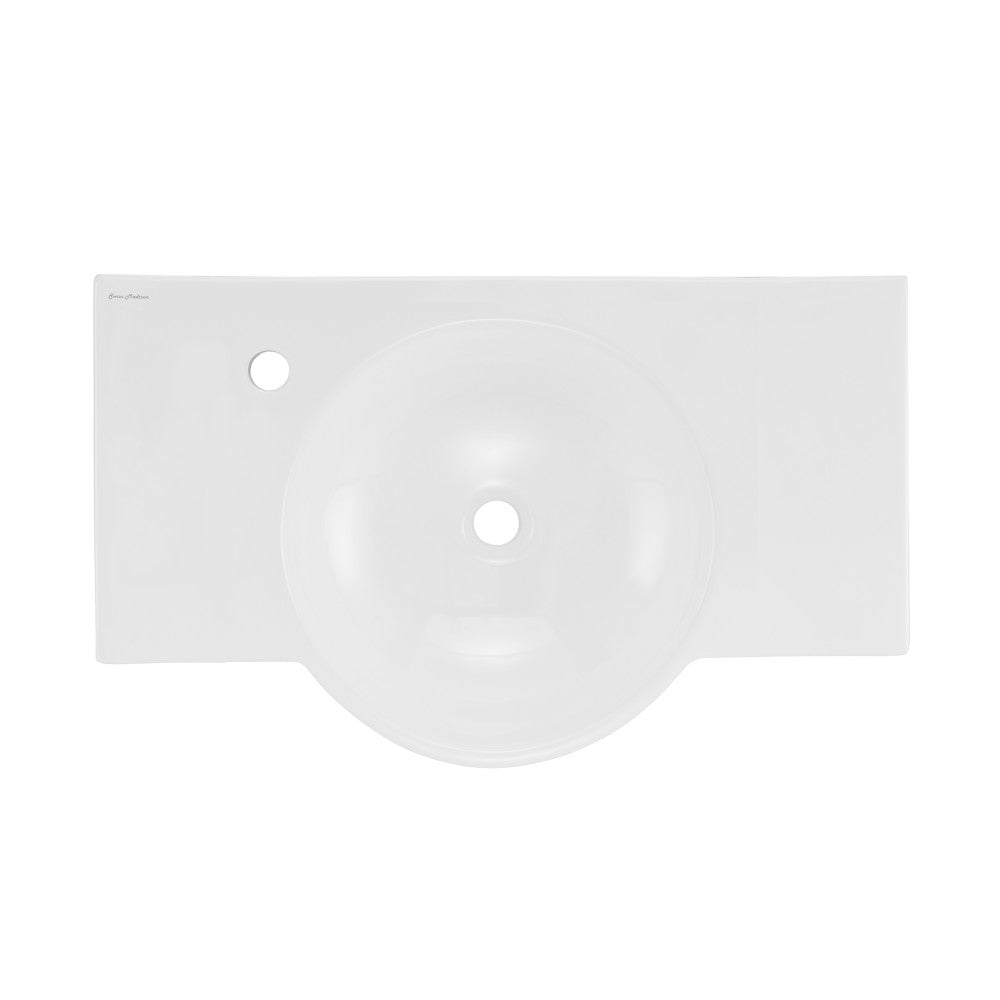 Chateau 30" Wall-Mounted Sink Center Basin with Left Side Faucet Mount in Glossy White