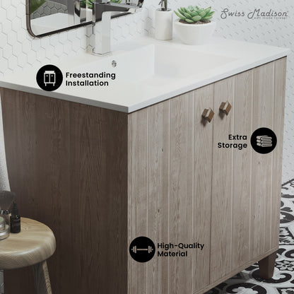 Eclair 36" Freestanding Bathroom Vanity in Gray Oak with Sink Top