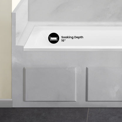 Voltaire 60 x 30 Right Drain Soaking Alcove Bathtub in Glossy White with Integrated Overflow, Drain Included