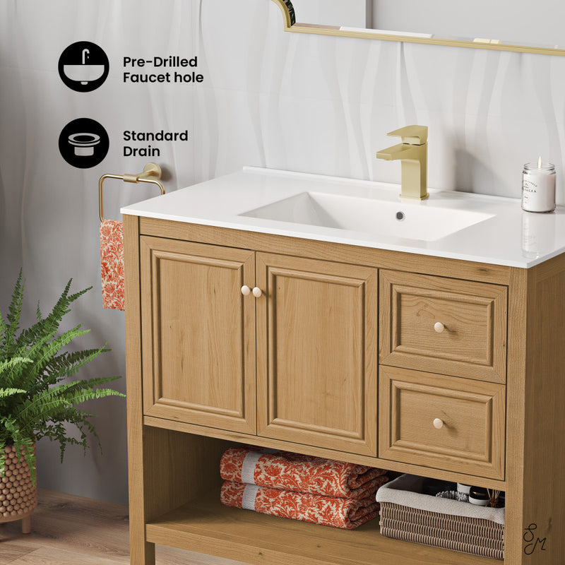 Chateau 36" Freestanding Bathroom Vanity in Golden Oak with Sink Top