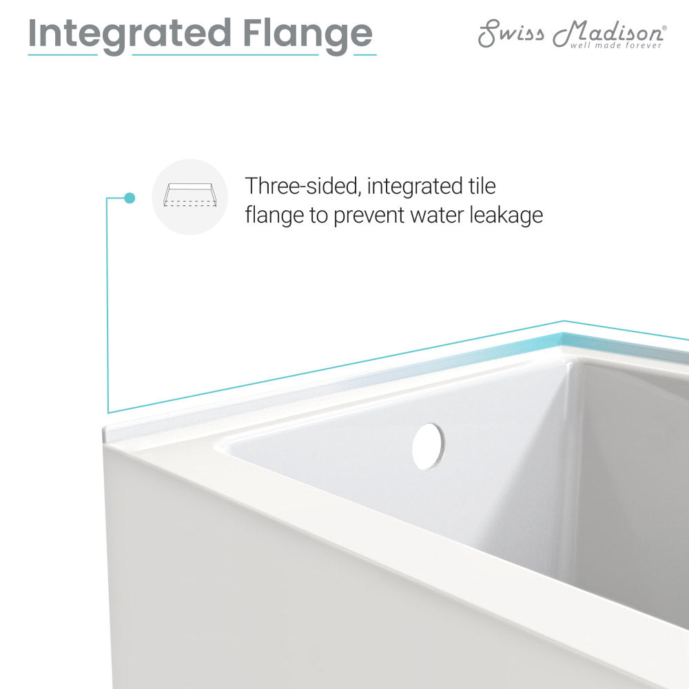 Alcove skirted bathtub 60 inch with apron front and left-hand drain, integrated tile flange to prevent water leakage.