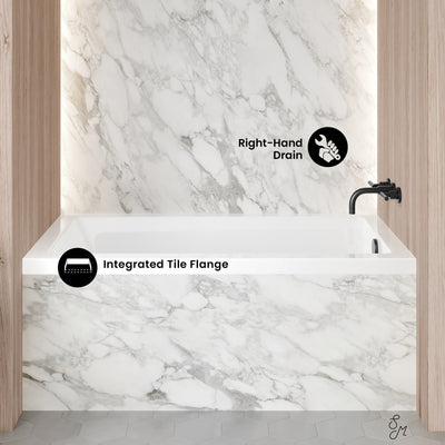 Voltaire 54 x 30 Right Drain Soaking Alcove Bathtub in Glossy White