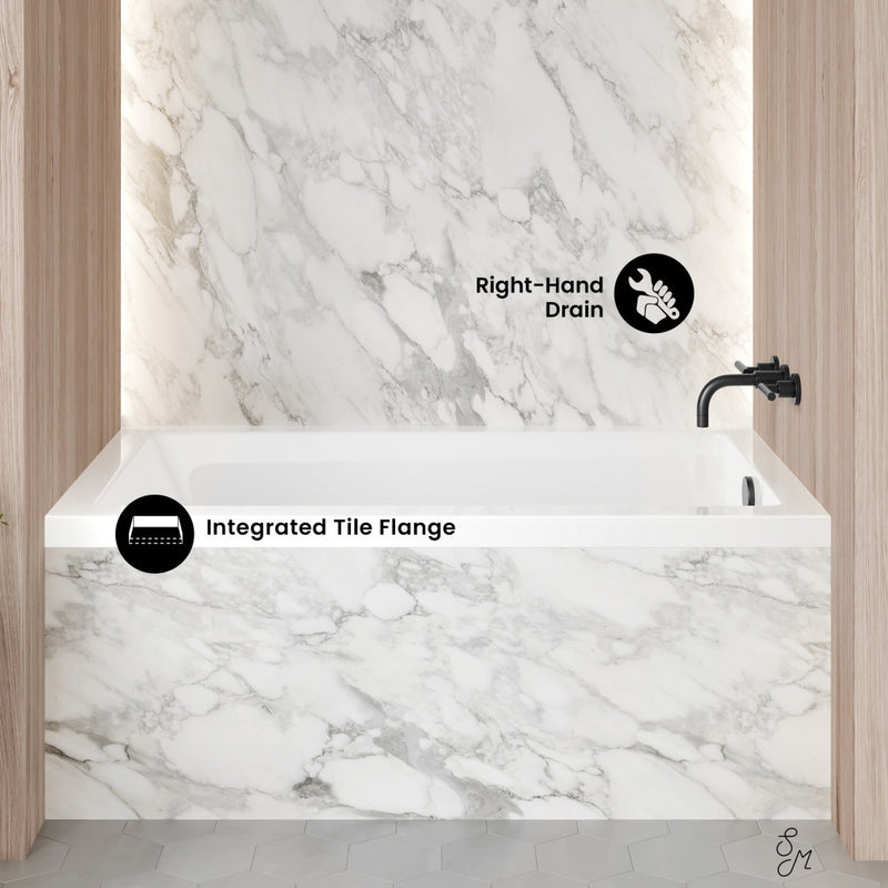 Voltaire 54 x 30 Right Drain Soaking Alcove Bathtub in Glossy White