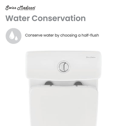 Round one-piece compact toilet with dual top flush in glossy white.