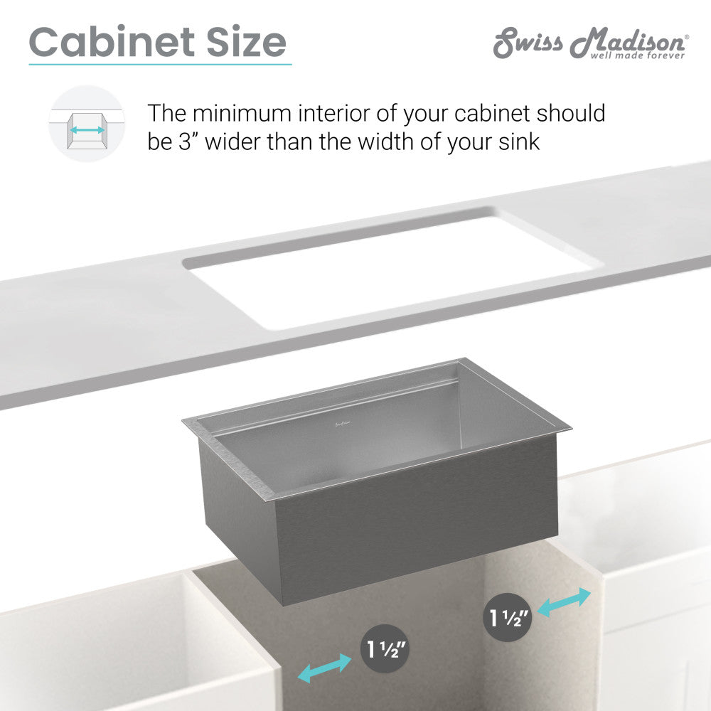 Single basin undermount kitchen sink in stainless steel, 22 x 19 inches.