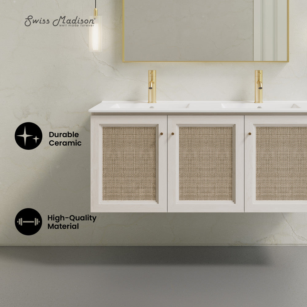 Classe 48" Wall-Mounted Bathroom Vanity in White Oak with Double Basin Vanity Top
