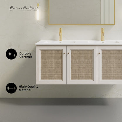 Classe 48" Wall-Mounted Bathroom Vanity in White Oak with Double Basin Vanity Top