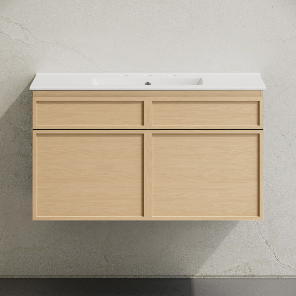 St. Tropez 36" Wall-Mounted Bathroom Vanity in Natural Oak with 3-Hole Widespread Sink Top