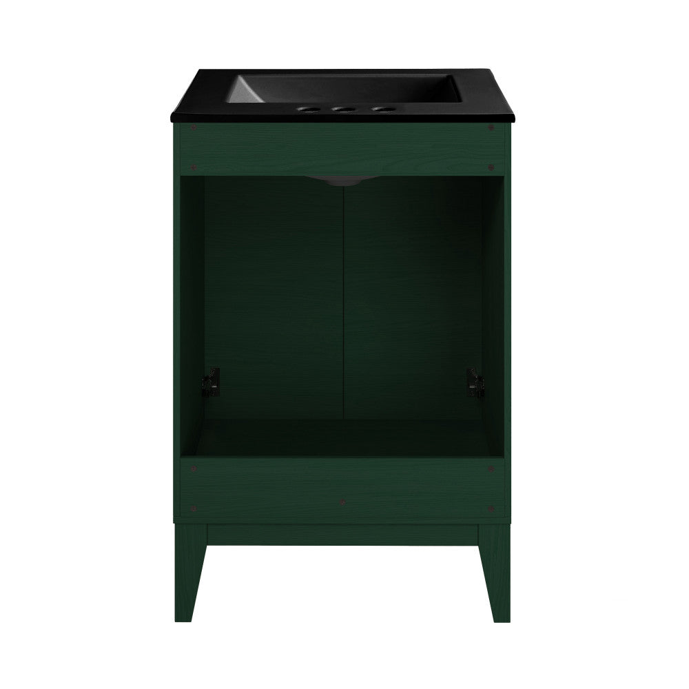 Cascade 24" Freestanding Bathroom Vanity in Green Oak with Black 3-Hole Centerset Sink Top