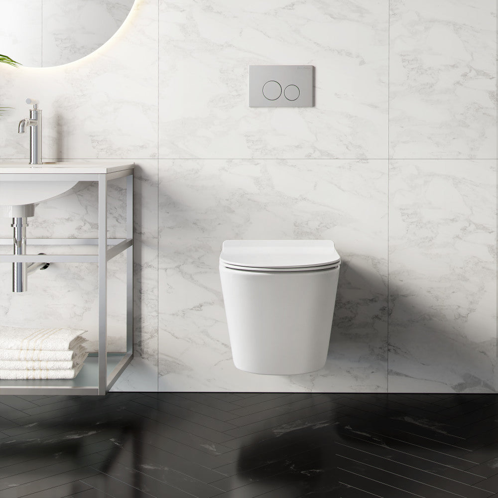 Calice Wall-Hung Toilet Bundle 0.8/1.6 GPF Dual Flush in Glossy White with Flush Plate