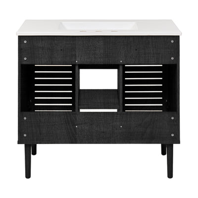 Bron 36" Freestanding Bathroom Vanity in Black Oak with 3-Hole Widespread Sink Top