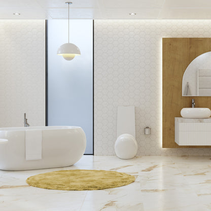 Elongated one-piece toilet with dual flush, sleek white ceramic, compact modern design.
