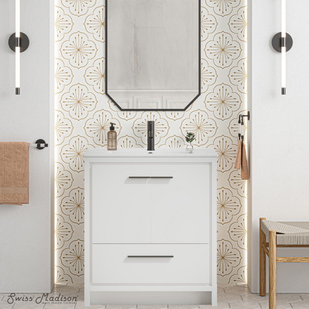 Virage 30" Freestanding Bathroom Vanity in White with Sink Top