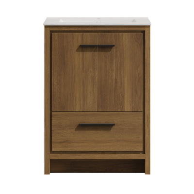 Virage 24" Freestanding Bathroom Vanity in Brown Oak with Sink Top