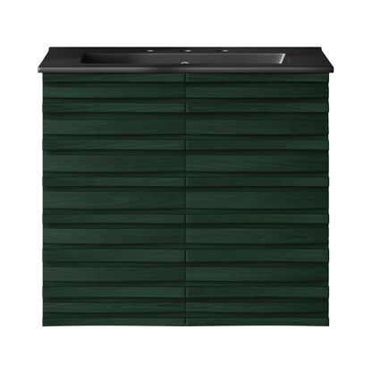 Cascade 24" Wall-Mounted Bathroom Vanity in Green Oak with Black 3-Hole Widespread Sink Top