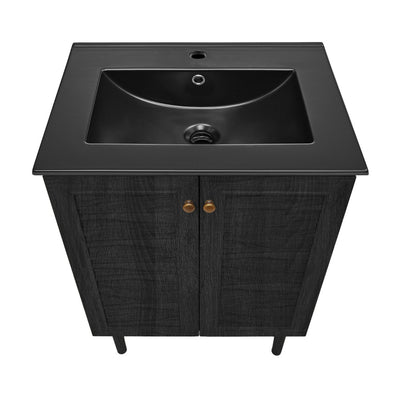 Bron 24" Freestanding Bathroom Vanity in Black Oak with Black Sink Top