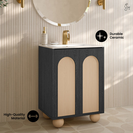 Porte 24" Freestanding Bathroom Vanity in Black Oak with Sink Top