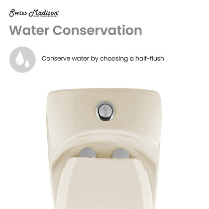 Elongated one-piece toilet in bisque with dual-flush button on top and smooth rounded edges.