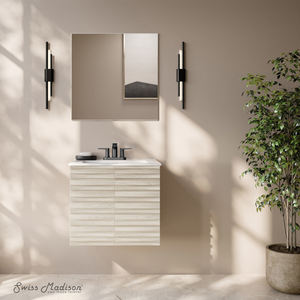 Cascade 24" Wall-Mounted Bathroom Vanity in White Oak with 3-Hole Centerset Sink Top