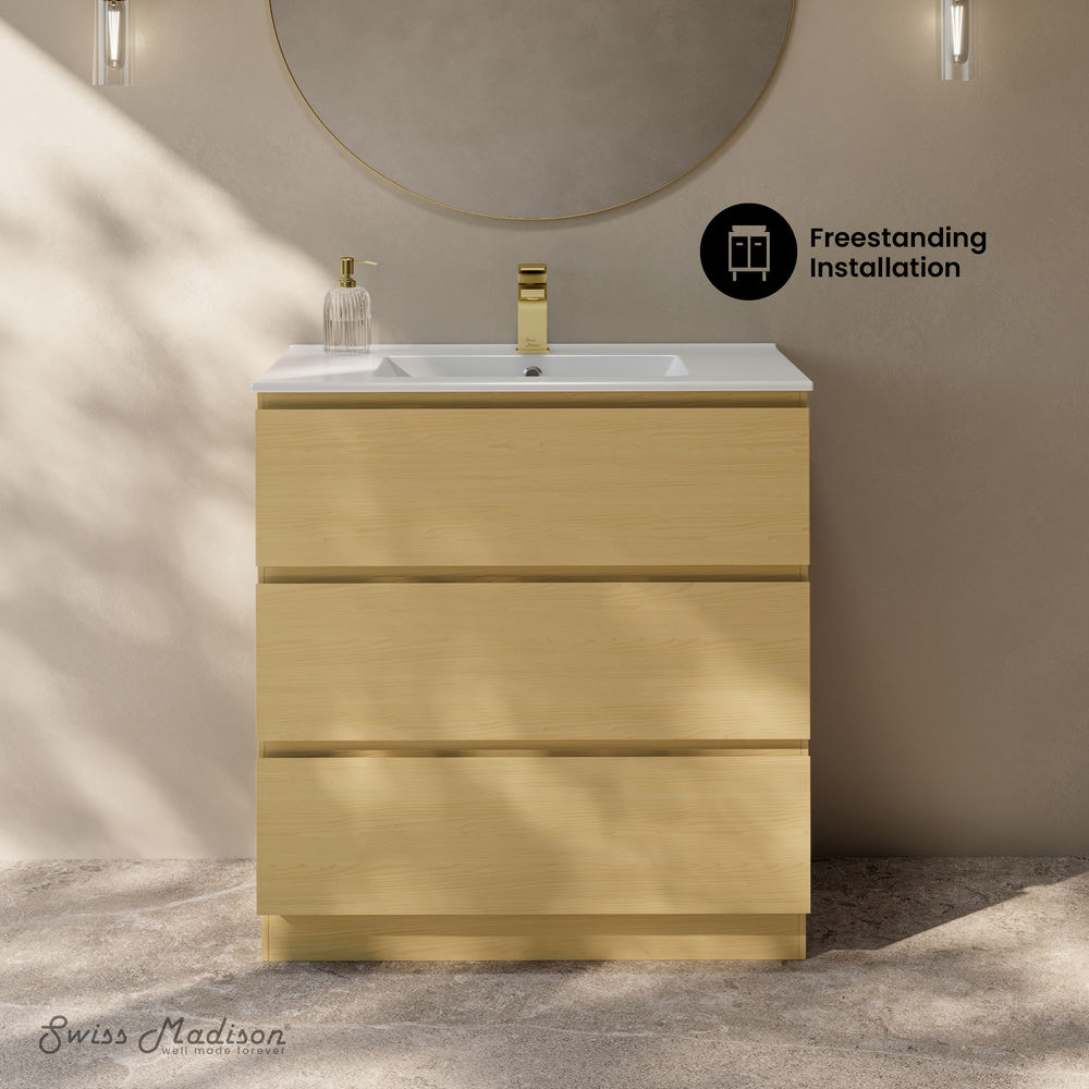 Liberte 30" Freestanding Bathroom Vanity in Natural Oak with Sink Top