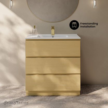 Liberte 30" Freestanding Bathroom Vanity in Natural Oak with Sink Top