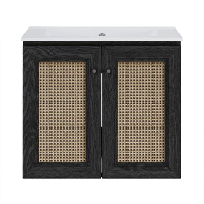 Classe 24" Wall-Mounted Bathroom Vanity in Black Oak with Single Faucet Hole Vanity Top