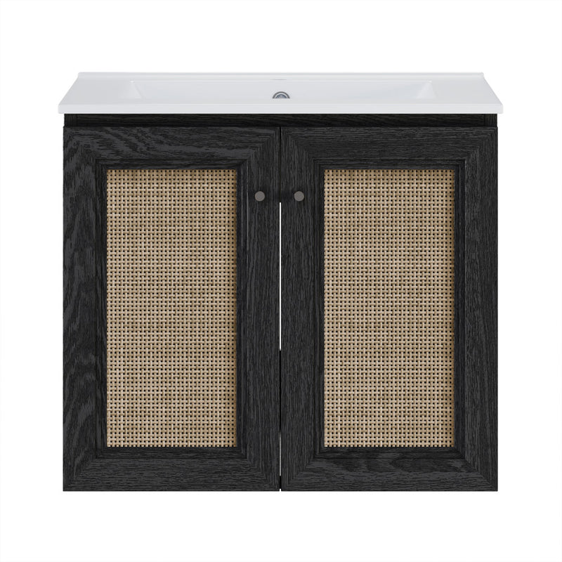 Classe 24" Wall-Mounted Bathroom Vanity in Black Oak with Single Faucet Hole Vanity Top