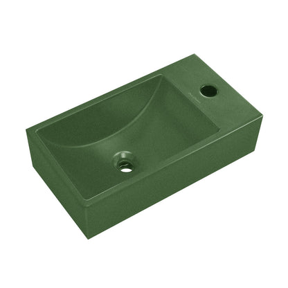Lisse 16" Concrete Rectangle Wall-Mounted Sink with Right Side Faucet Mount in Matte Royal Green