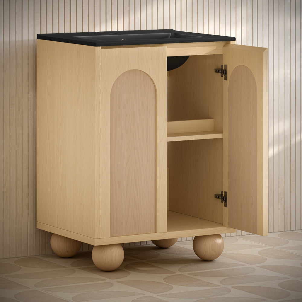 Plaisir II 24" Freestanding Bathroom Vanity in Natural Oak with Black Sink Top