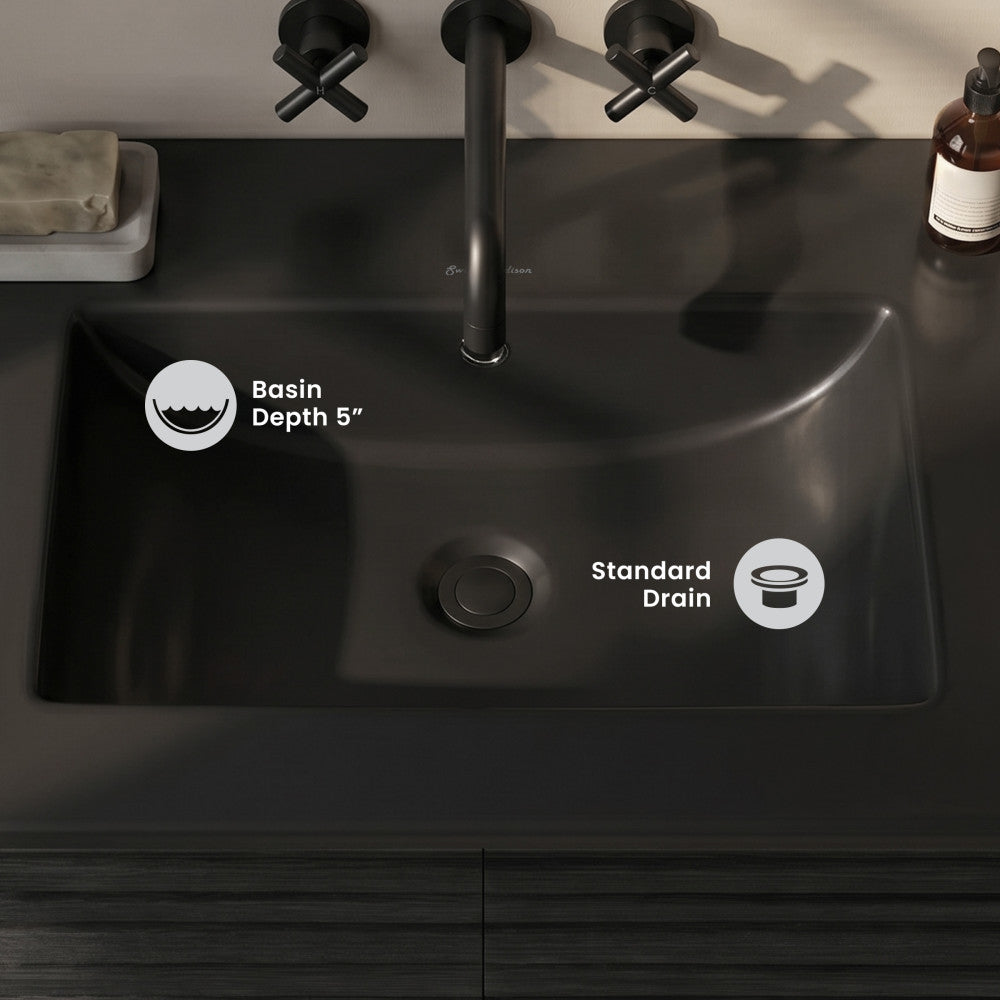 24" Zero Hole Vanity Sink Top in Matte Black