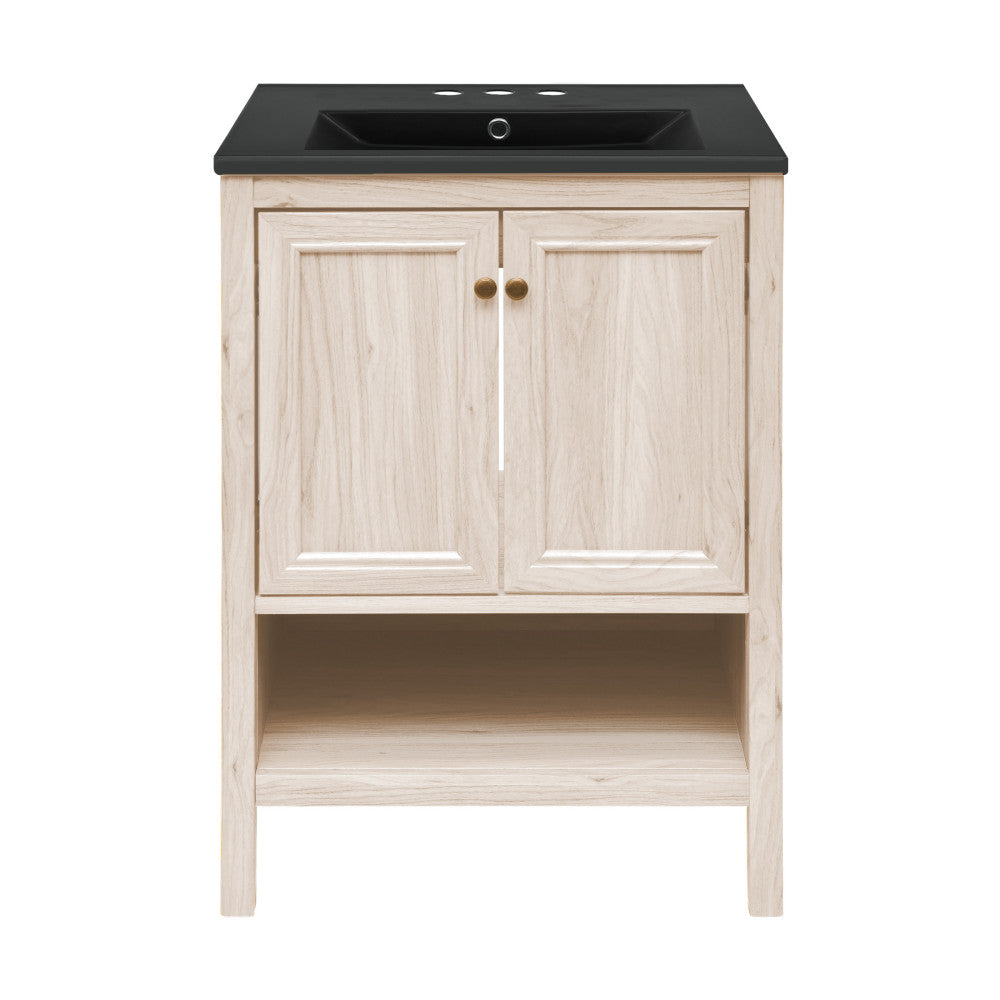 Chateau 24" Freestanding Bathroom Vanity in White Oak with Black 3-Hole Centerset Sink Top
