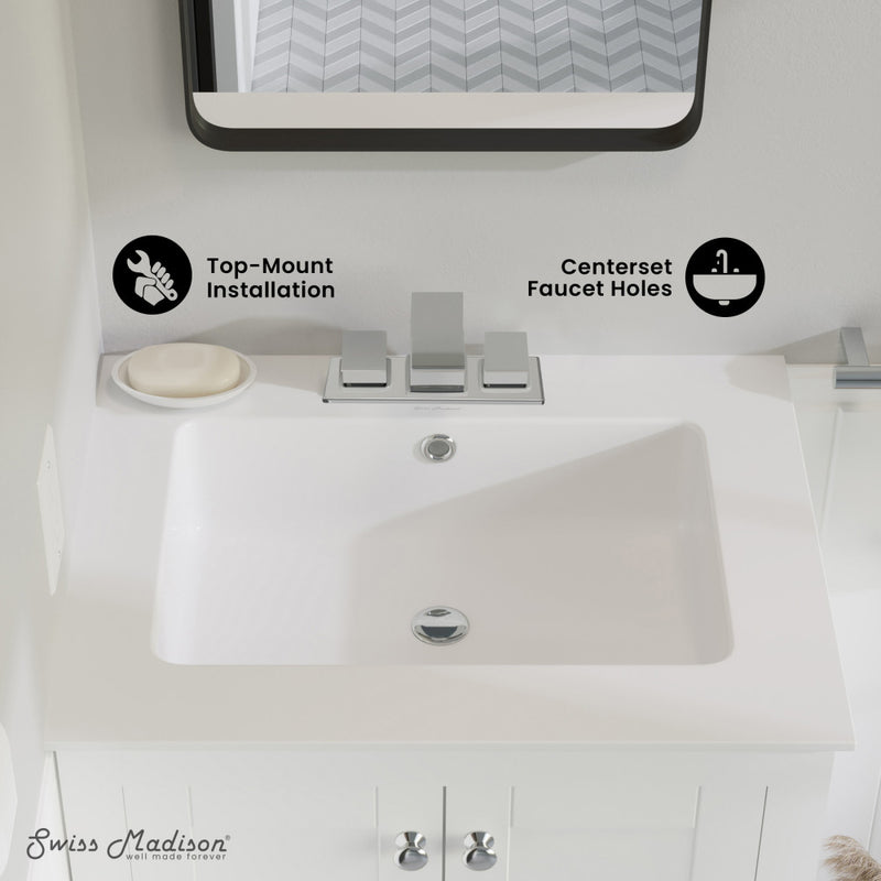 Voltaire 25 Vanity Top Sink with 3 Centerset Faucet Holes